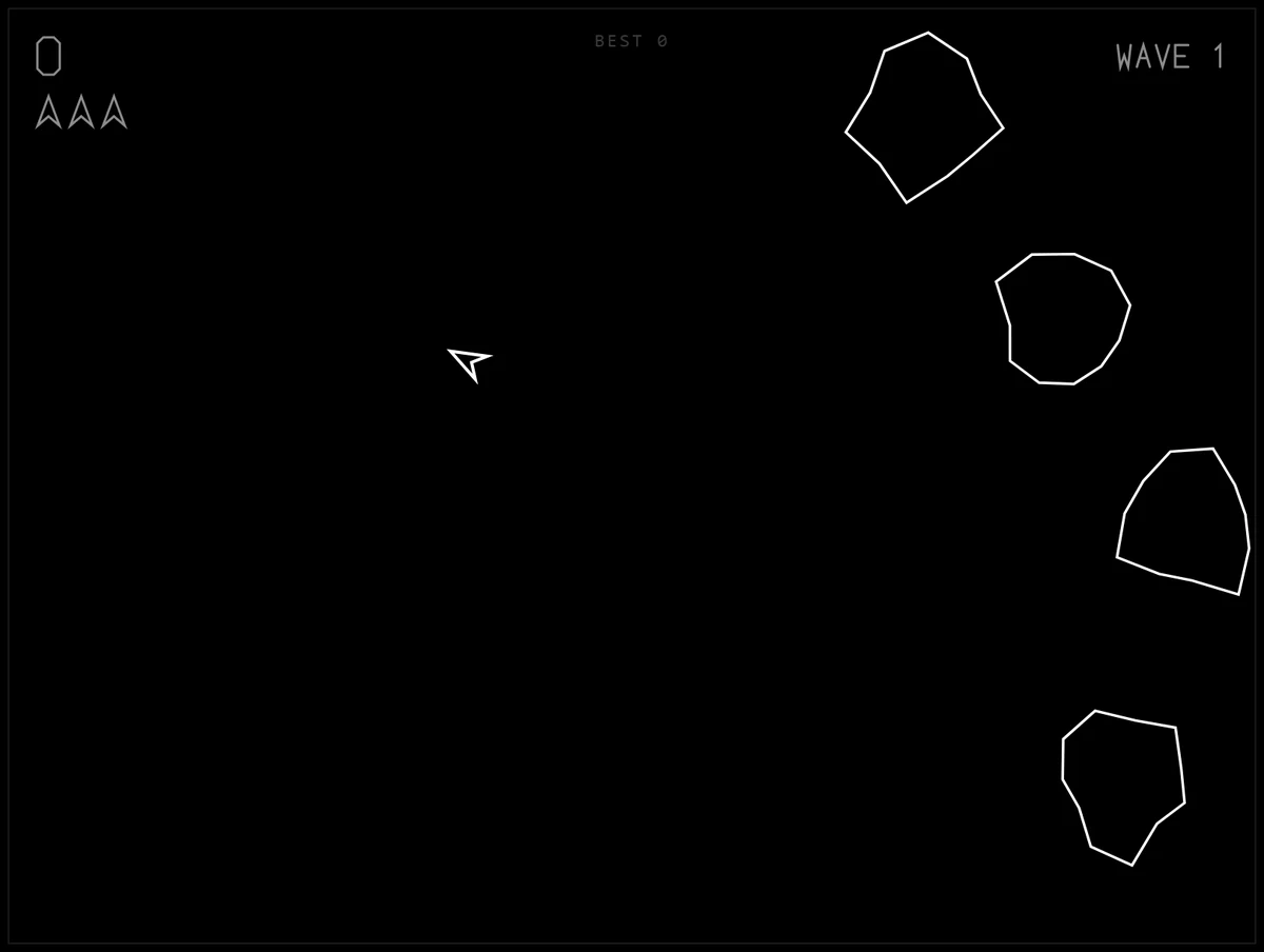 Opus 5 with SideButton: Asteroids build with every spec feature working