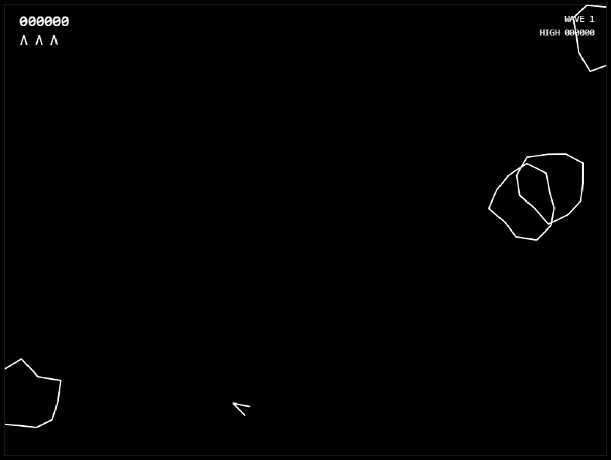Sonnet 5 one-shot Asteroids build with plain hairline vector graphics